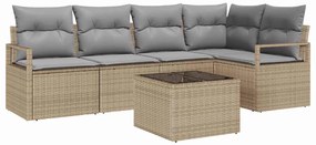 vidaXL Σετ Καναπέ Κήπου 6 pcs Μπεζ Πολυ ράταν