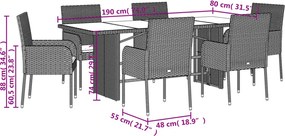 vidaXL Σετ Τραπεζαρίας Κήπου 7 τεμ. Γκρι Συνθ. Ρατάν με Μαξιλάρια