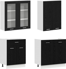 vidaXL Μονάδα κουζίνας LYON 8 pcs Μαύρη Δρυς Επεξεργασμένο Ξύλο