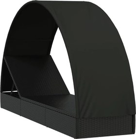 vidaXL Ξαπλώστρα Στρογγυλή Οροφή Μαύρη 211 x 57 x 140 εκ. Συνθ. Ρατάν