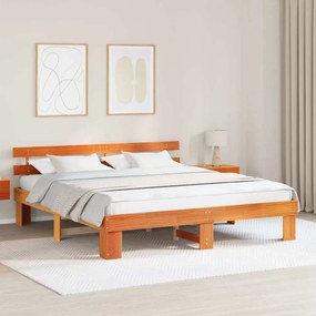 vidaXL Πλαίσιο κρεβατιού με κεφαλάρι καφέ 180x200 εκ. από μασίφ ξύλο πεύκου