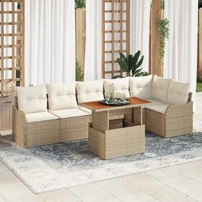 vidaXL Σετ Καναπέ Κήπου με μαξιλάρι 7 pcs μπεζ και κρεμ