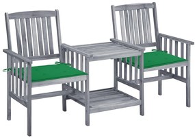 Καρέκλες Κήπου Με Τραπέζι και Μαξιλάρια από Μασίφ Ξύλο Ακακίας - Γκρι