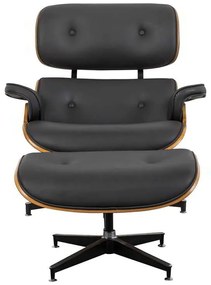 Πολυθρόνα-υποπόδιο relax Jenna pakoworld μαύρο pu- plywood καρυδί-βάση χρωμίου 82x92x82εκ