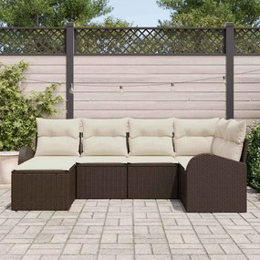 vidaXL Σετ Καναπέ Κήπου με μαξιλάρι 6 pcs Καφέ και λευκό Πολυ ράταν
