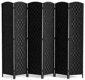 VEVOR 6 Panel Room Divider Hand-Woven Folding Privacy Screen with Hinges Black