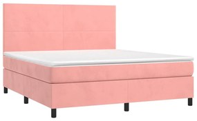 Κρεβάτι Boxspring με Στρώμα &amp; LED Ροζ 180x200 εκ. Βελούδινο - Ροζ