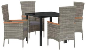 vidaXL Σέτ φαγητού για κήπο με μαξιλάρι 5 pcs Γκρι Πολυ ράταν