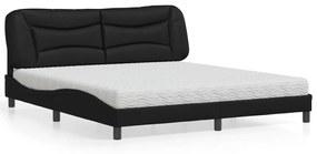 Κρεβάτι με Στρώμα Μαύρο 180x200 εκ. από Συνθετικό δέρμα