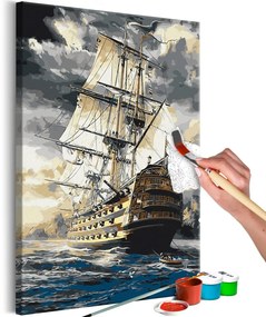 Εικόνα ζωγραφικής με αριθμούς πλοίο σε φουρτουνιασμένη θάλασσα - Φρεγάτα - 40x60