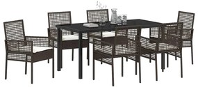 vidaXL Σέτ φαγητού για κήπο με μαξιλάρι 7 pcs Καφέ Πολυ ράταν