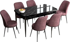 Extendable Dining Table &amp; Chairs Set (7 Pieces) Han - Black Marble, Dusty Rose Black Marble
Dusty Rose