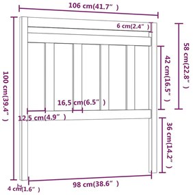 Κεφαλάρι Κρεβατιού Γκρι 106 x 4 x 100 εκ. από Μασίφ Ξύλο Πεύκου - Γκρι