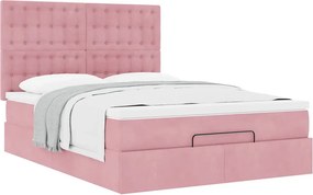 vidaXL Οθωμανικό κρεβάτι με στρώματα Ροζ 140x200cm Βελούδο