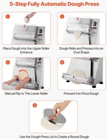 VEVOR 16 Inch Pizza Dough Roller Sheeter Semi-automatic Commercial Dough Press