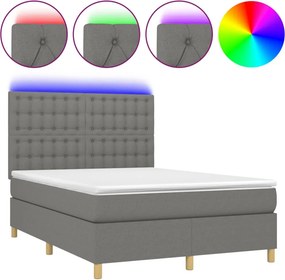 vidaXL Κρεβάτι Boxspring με Στρώμα &amp; LED Σκ.Γκρι 140x200 εκ Υφασμάτινο