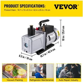 VEVOR Vacuum Pump Double Stage 12CFM  340 L/min Inlet port 1/4