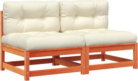 vidaXL Καναπέδες Κήπου Χωρίς Μπράτσα 2 τεμ. Καφέ Μασίφ Πεύκο+Μαξιλάρια