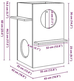 Σπίτι για γάτες 43x43x60 cm από μασίφ ξύλο πεύκο - Καφέ