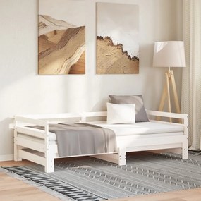 Καναπές Κρεβάτι Λευκός 2 x (90 x 200) εκ. από Μασίφ Ξύλο Πεύκου