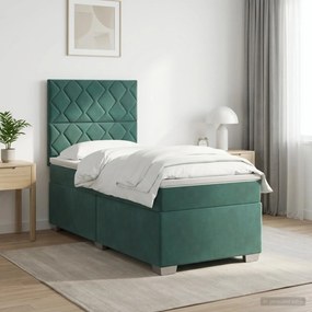 vidaXL Κρεβάτι box spring με στρώμα Σκούρο Πράσινο 90 x 200 cm Βελούδο