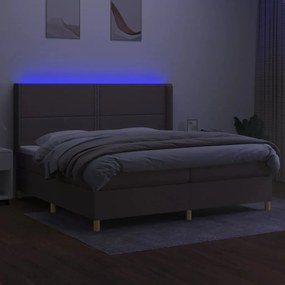 vidaXL Κρεβάτι Boxspring με Στρώμα & LED Taupe 200x200 εκ. Υφασμάτινο