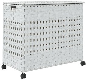 vidaXL Καλάθι Άπλυτων με Τροχούς Λευκό 66x35x60 εκ. από Ρατάν