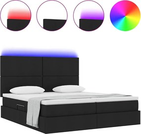 vidaXL LED Κρεβάτι αποθήκευσης με στρώμα Μαύρο 200 x 200 cm Ύφασμα