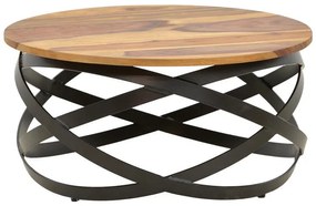 Τραπεζάκι Σαλονιού Monar απο Μασίφ Ξύλο Sheesham σε Καρυδί με Μαύρα Μεταλλικά Πόδια Φ60x30εκ. 60x60x30 εκ.