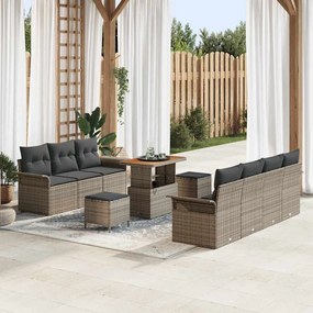 vidaXL Σετ Καναπέ Κήπου Ρυθμιζόμενο ύψος 10 pcs Γκρι συνθετικό ρατάν