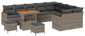 vidaXL Σετ Καναπέ Κήπου με μαξιλάρι με μαξιλάρι 12 pcs Γκρι Πολυ Ρατάν
