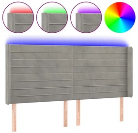vidaXL Κεφαλάρι Κρεβατιού LED Ανοιχτό Γκρι 183x16x118/128εκ. Βελούδινο