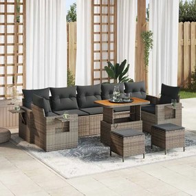 vidaXL Σετ Καναπέ Κήπου με μαξιλάρι 10 pcs Γκρι 90 x 55 x 71 cm