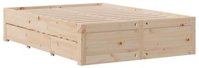Κρεβάτι Βιβλιοθήκη Χωρίς Στρώμα 140x190 εκ Μασίφ Ξύλο Πεύκου - Καφέ