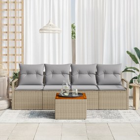 vidaXL Σετ Σαλονιού Κήπου 5 Τεμαχίων με Μαξιλάρια Μπεζ Πολυ Ρατάν Ακακία