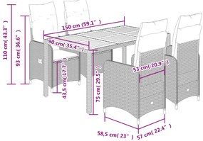 Σετ Επίπλων Bistro Κήπου 5 τεμ Μαύρο Συνθετ. Ρατάν με Μαξιλάρια 3276978