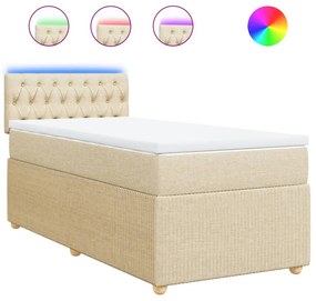 vidaXL Κρεβάτι Boxspring με Στρώμα Κρεμ 90x190 εκ.Υφασμάτινο