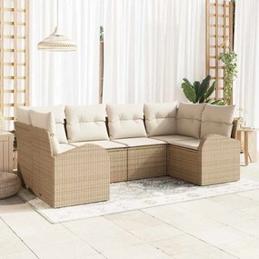 vidaXL Σετ Καναπέ Κήπου με μαξιλάρι 6 pcs Μπεζ Πολυ ράταν