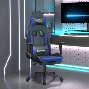 Καρέκλα Gaming Μασάζ Υποπόδιο Μαύρο &amp; Μπλε από Συνθετικό Δέρμα