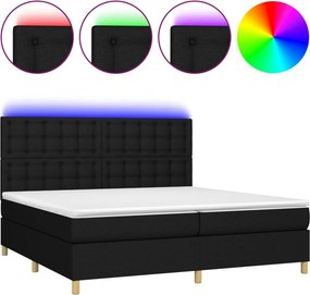 vidaXL Κρεβάτι Boxspring με Στρώμα &amp; LED Μαύρο 200x200 εκ. Υφασμάτινο