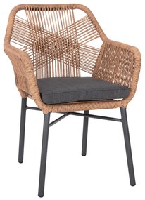 ARMCHAIR TOPIN  ALUMINUM ANTHRACITE-P.E. RATTAN BEIGE-CUSHION ANTHRACITE 57x65x84Hcm