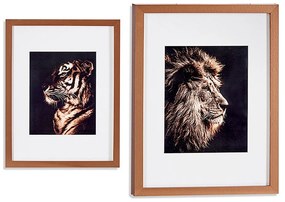 Πίνακας Gift Decor Αργυρό Γυαλί τσιπ - ματ Τίγρης Λέων 33 x 3 x 43 cm 33 x 43 x 3 cm