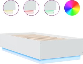 vidaXL Πλαίσιο Κρεβατιού με LED Λευκό 90 x 190 εκ. από Επεξ. Ξύλο