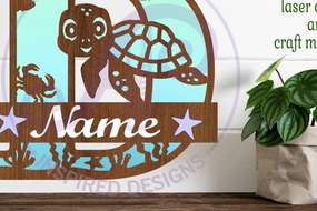 Σετ των 2 Intra απο ξύλο plywood 3mm-4mm πάχος – Μονόγραμμα κεφαλαίου χελώνας Ωκεανός Επιστολή Δ Δίασταση 20x20 cm INTRAFABR-94203863