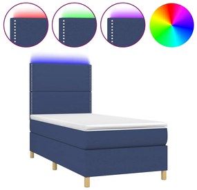 vidaXL Κρεβάτι Boxspring με Στρώμα &amp; LED Μπλε 90x190 εκ. Υφασμάτινο