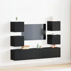 vidaXL Ντουλάπι TV 6 pcs Μαύρο 160 x 30 x 30 εκ. Επεξεργασμένο ξύλο