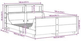 Σκελετός Κρεβατιού Χωρίς Στρώμα 140x190 εκ Μασίφ Ξύλο Πεύκου - Καφέ