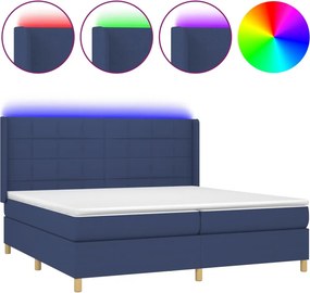 vidaXL Κρεβάτι Boxspring με Στρώμα &amp; LED Μπλε 200x200 εκ. Υφασμάτινο