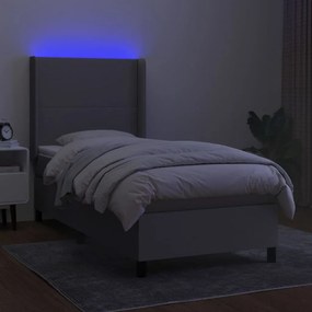vidaXL Κρεβάτι Boxspring με Στρώμα &amp; LED Αν.Γκρι 80x200 εκ. Υφασμάτινο