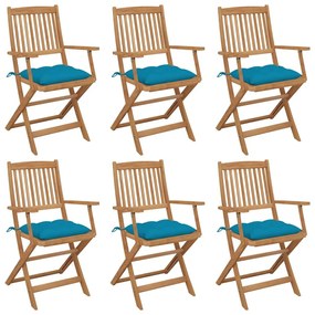 Καρέκλες Κήπου Πτυσσόμενες 6 τεμ Μασίφ Ξύλο Ακακίας &amp; Μαξιλάρια - Μπλε